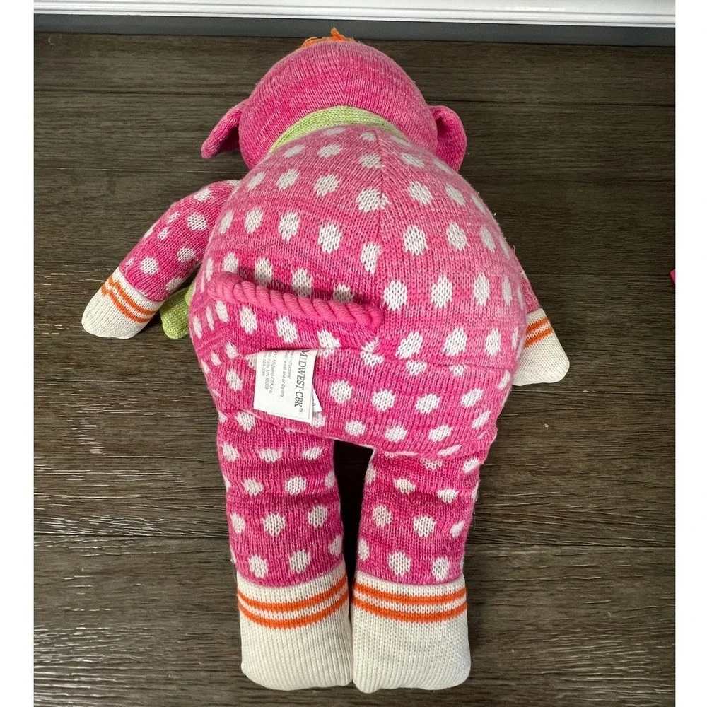 Pink Polka Dot Pig Knit Plush ‎ Sock Monkey Style Scarf Hat Toy